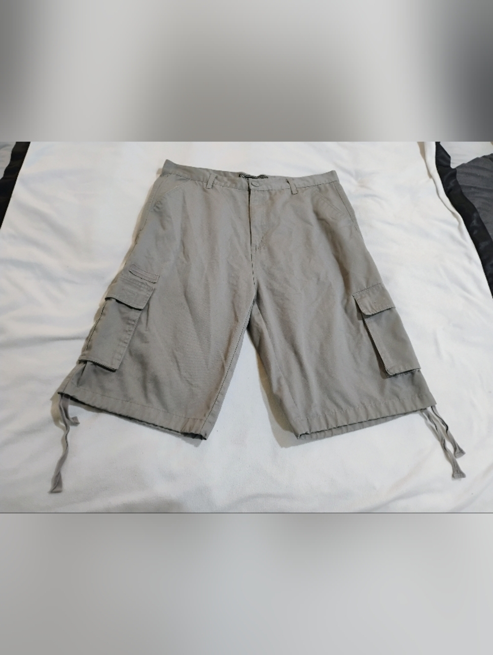 Men's Cargo Shorts in Light Gray with Drawstring Hem